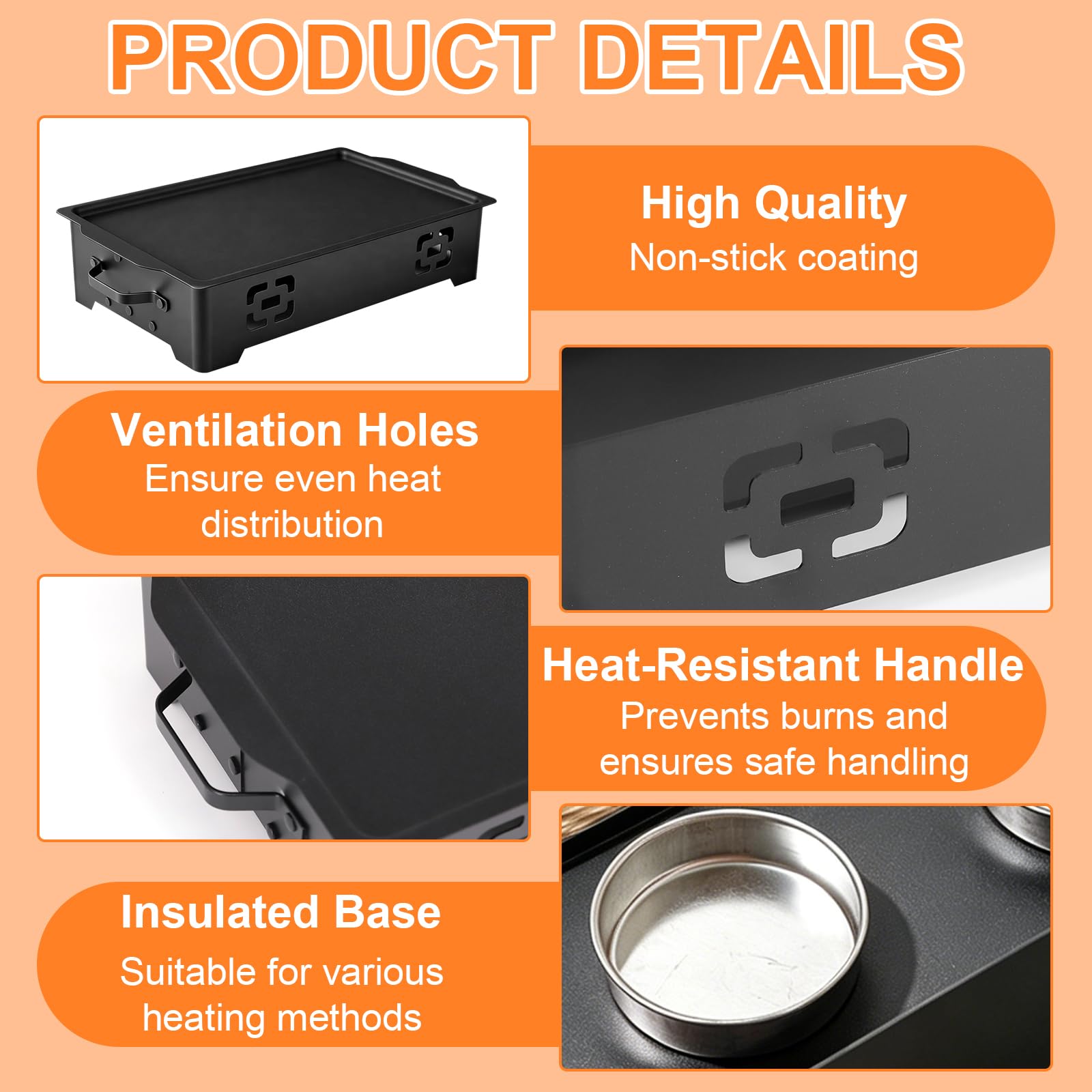 BBQ Warmhalteplatte, Aluminium Grill Heizplatte Antihaft Speisenwärmer Grill Warmhaltebehälter Speisenwärmer Warmhalteplatte Grillgut, Fleischwarmhalter Grill Zubehör für Garten Outdoor(Ohne Kerzen)