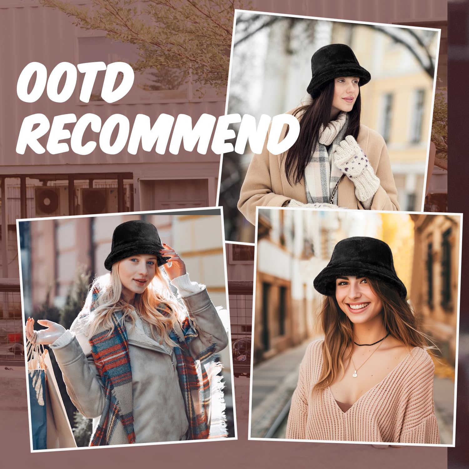 HONGTEYA Winter Bucket Hat Fluffy Faux Fur Fisherman Cap for Women Men Solid Color Style