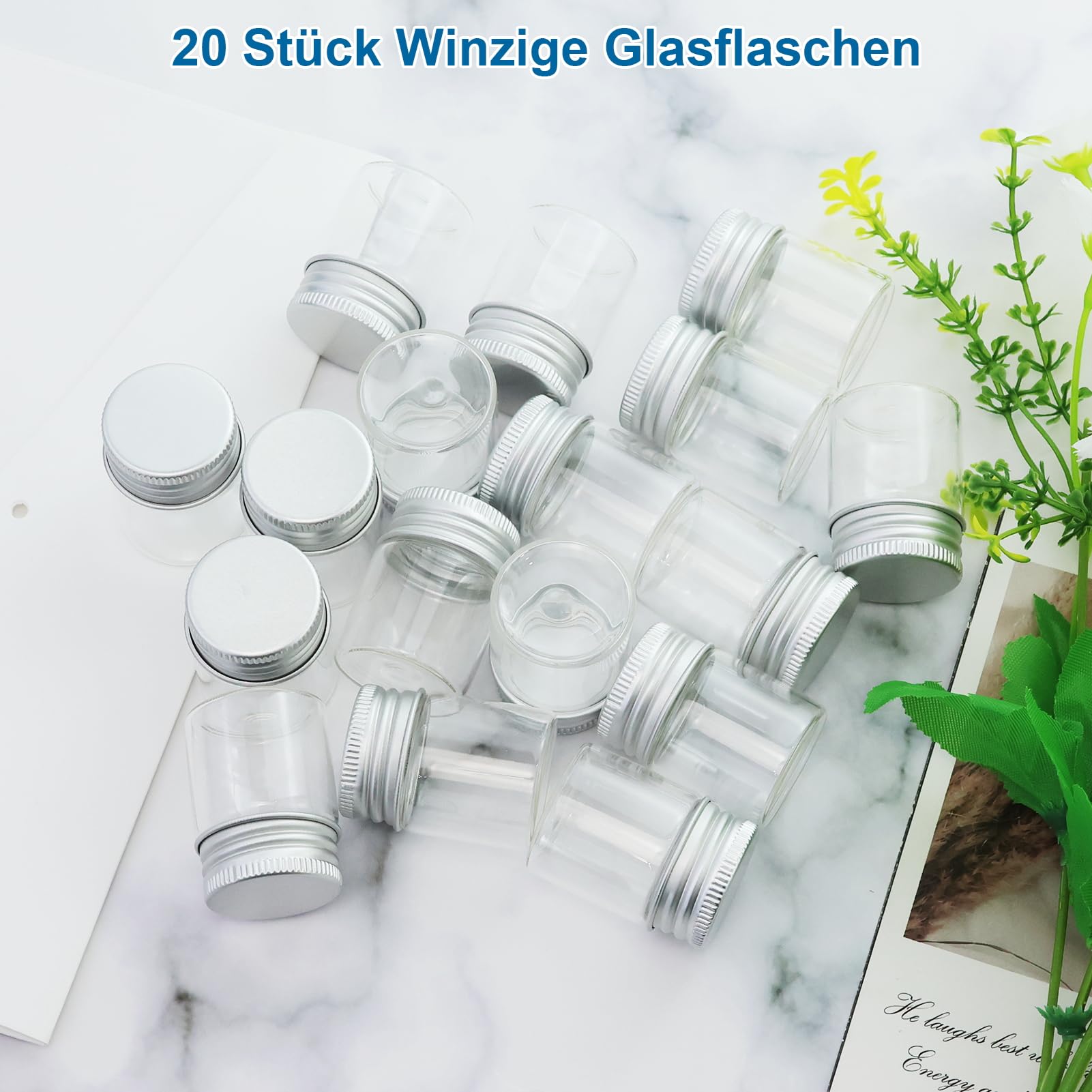 Małe szklane buteleczki o pojemności 15 ml, przezroczyste buteleczki na próbki, mini butelki szklane z aluminiową zakrętką, do samodzielnego wykonania biżuterii, na prezent ślubny, dekoracja, 20 sztuk