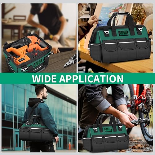 Miniatura 4 de Bolsa de herramientas resistente para hombres, organizador de bolsas de herramientas de boca ancha de 18 pulgadas, almacenamiento de caja de