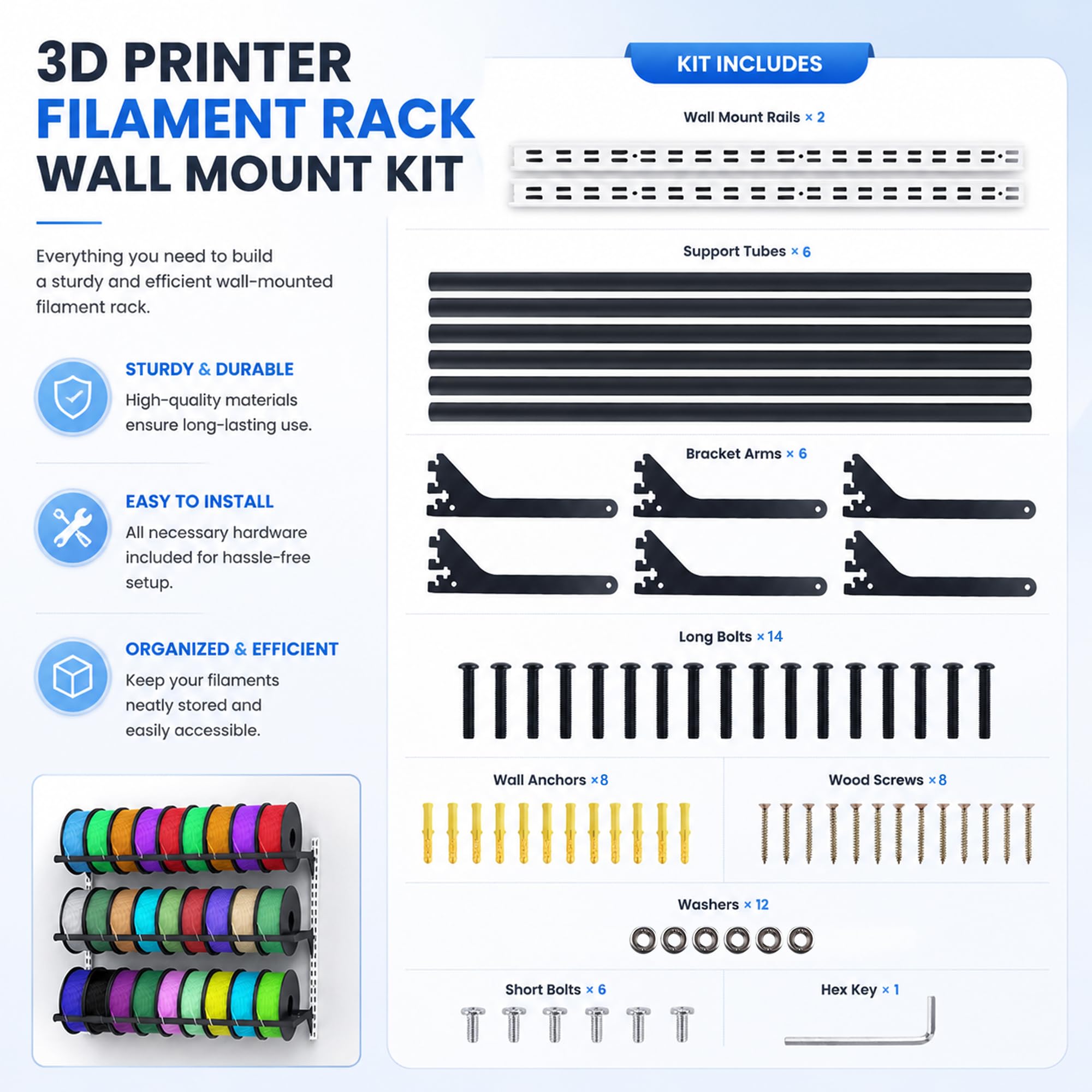 3 poziomy szpuli do przechowywania filament 3D, kompatybilny z tacami 200