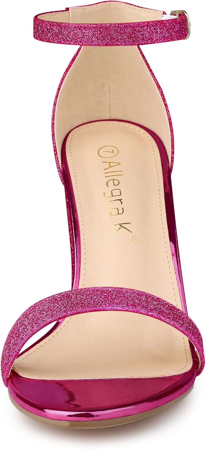 Allegra K Women's Glitter Ankle Strap Chunky Heels Sandals Hot Pink 9 M US - Image 2