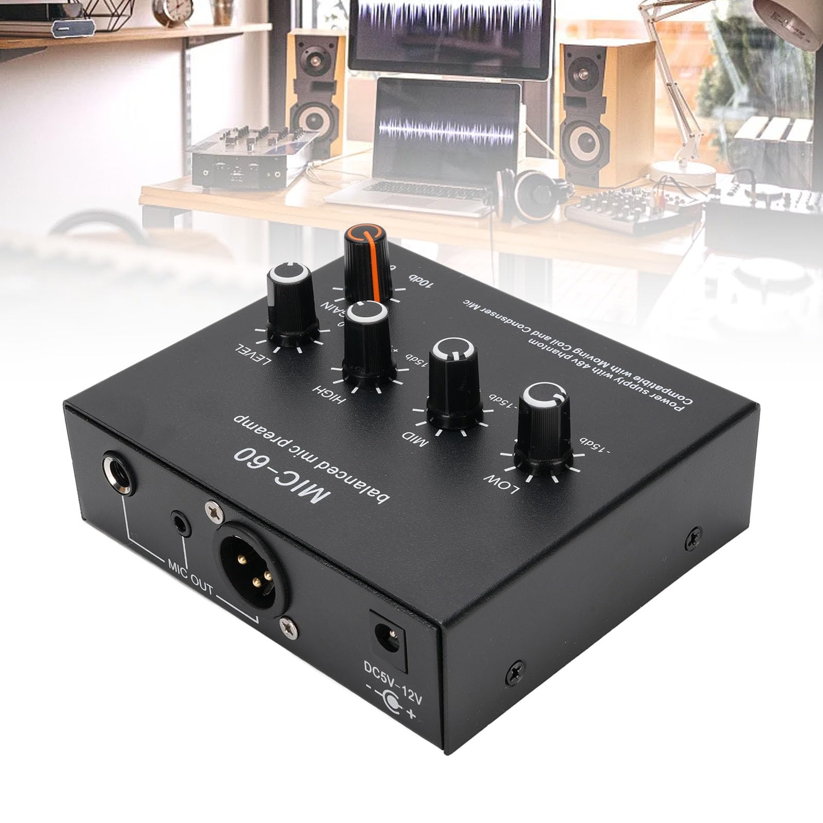 Sorandy Préampli Micro à Gain 60 DB, Alimentation 48 V, Préampli Micro, Entrées XLR 3,5 Mm 6,35 Mm avec Contrôle de Gain, Idéal pour les Microphones à Condensateur Dynamiques SM7B 55SH pour (#2)