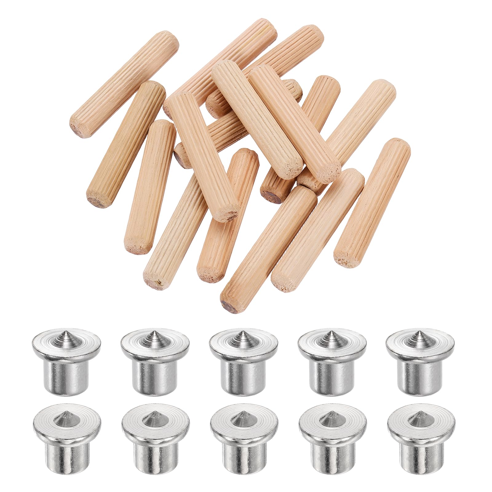 sourcing map 160Pcs Wood Dowel Pins, 10 x 50 mm Wooden Dowel Rods Straight Grooved Pins with 10Pcs Solid Hollow Dowels Tenon Center Transfer Plugs for Furniture Woodworking DIY Project