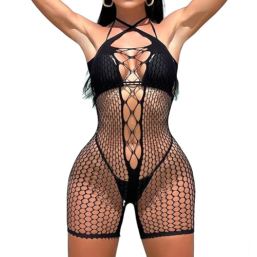 Famstar Sexy Lingerie for Women Naughty Fishnet Lingerie Set Bodysuit Outfits Erotic Sheer Mesh Teddies - One Size - Black Bodysuit3