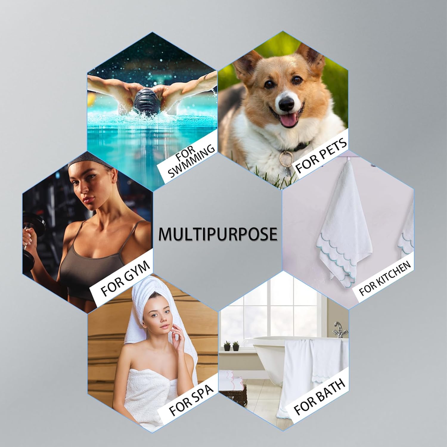 4 Set 100% Cotton Bath Towels Set 2 Bath Towels 2 Hand Towels Embroidered Decorative Scalloped Towels Soft Cute Towel for Bathroom (Blue) - Image 5