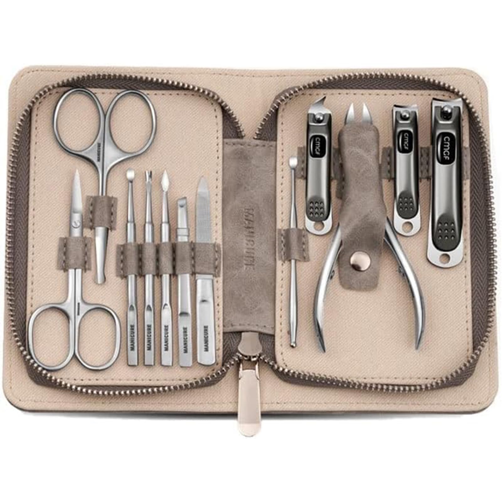 9/12 stuk set nagelklippers set roestvrij staal nagel set persoonlijke verzorging pedicure set schoonheidsset met draagbare ritssluiting lederen kast