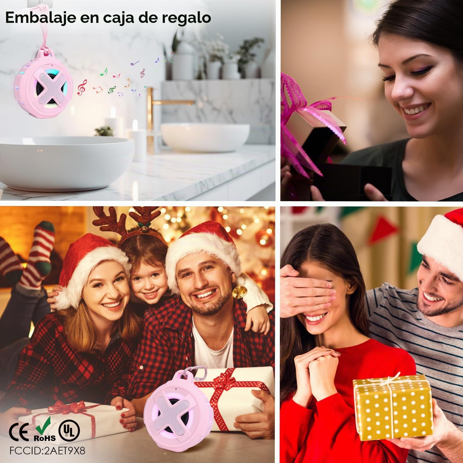 Xleader Mini Altavoz Bluetooth Rosa, Certificado IPX7 Impermeable Ducha Piscina Flotante Altavoz con Luces, Clip, Micrófono, Crystal Sound&Bass, Playa Viaje Ideal Chica Adolescente Mujer Regalos