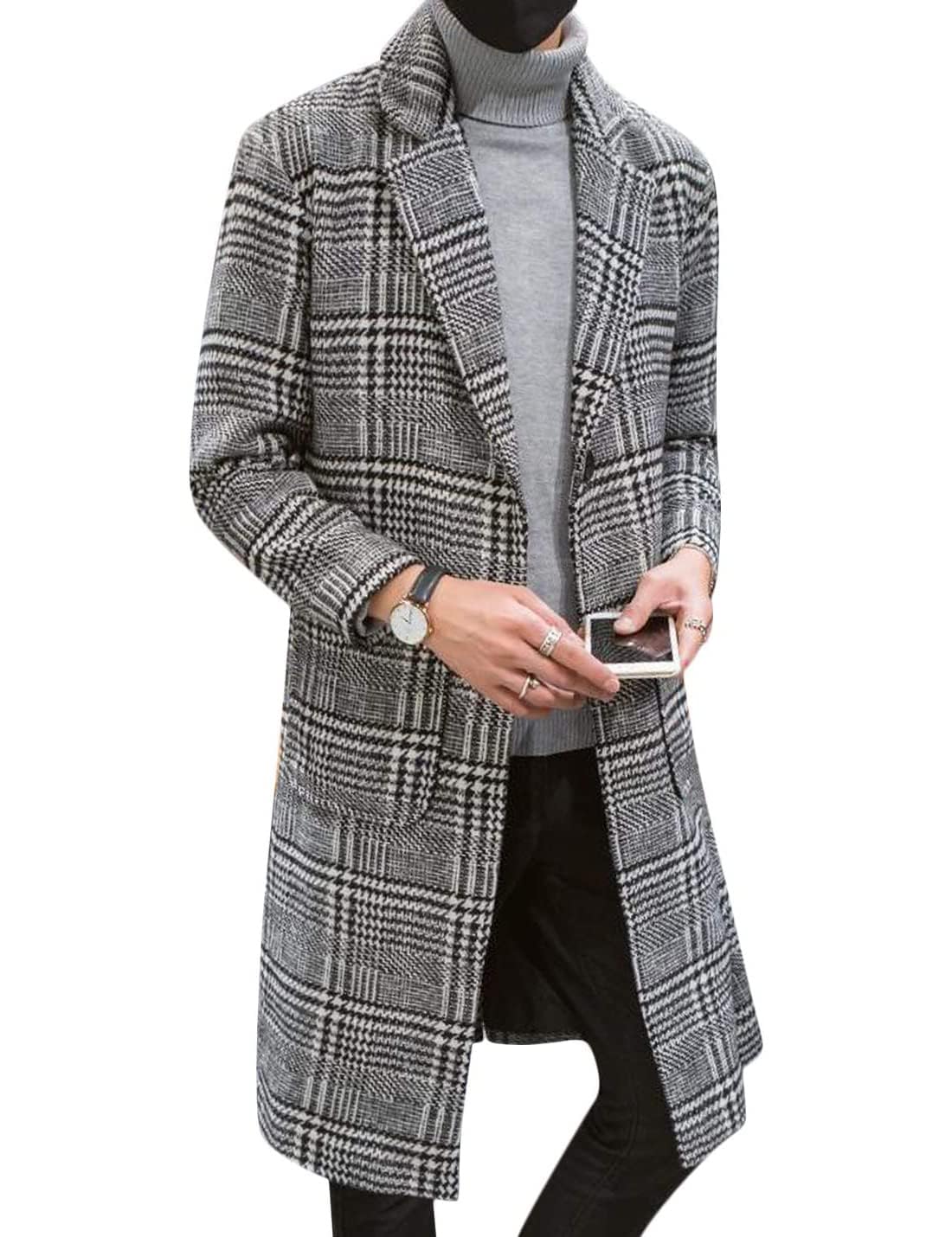 Springrain Men's Wool Blend Pea Coat Single Breasted Overcoat