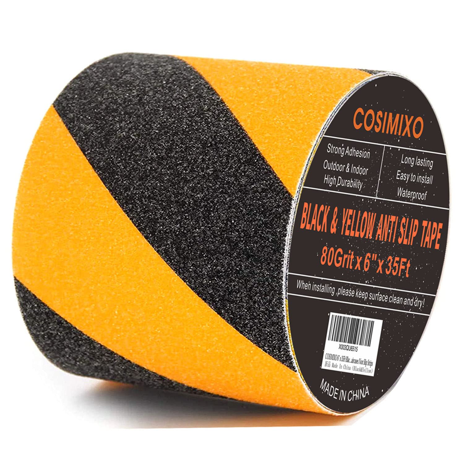 COSIMIXO 8" x 35Ft Black&Yellow Heavy Duty Anti Slip Tape for Stairs Outdoor/Indoor Waterproof Grip Tape Safety Non Skid Roll for Stair Steps Traction Tread Staircases Non Slip Strips