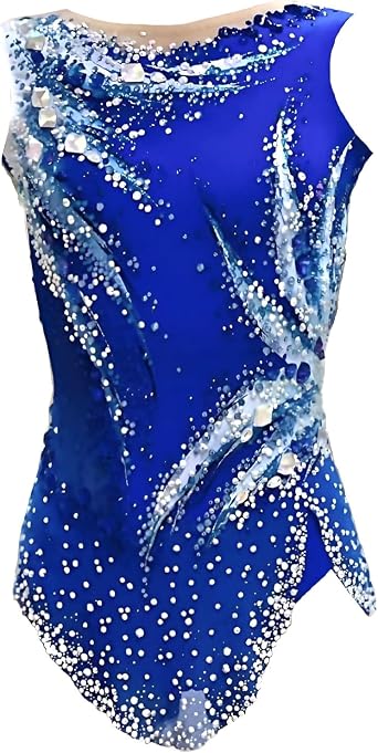 Sleeveless Rhythmic Gymnastic Leotards For Girls Rhinestone Personalization Stretchy Mesh Competition Dancewear