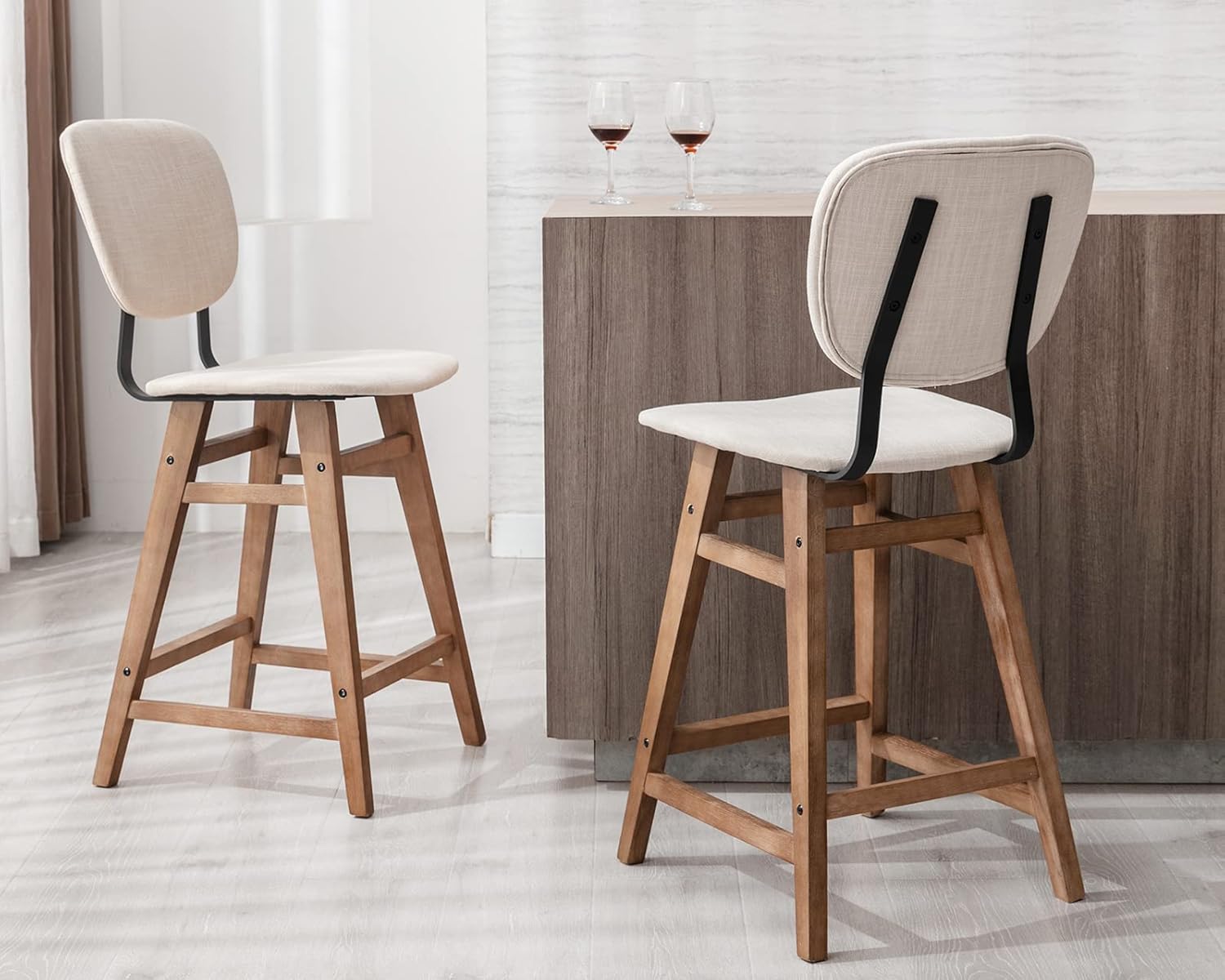 Modern Upholstered Counter Height Bar Stools with Back Set