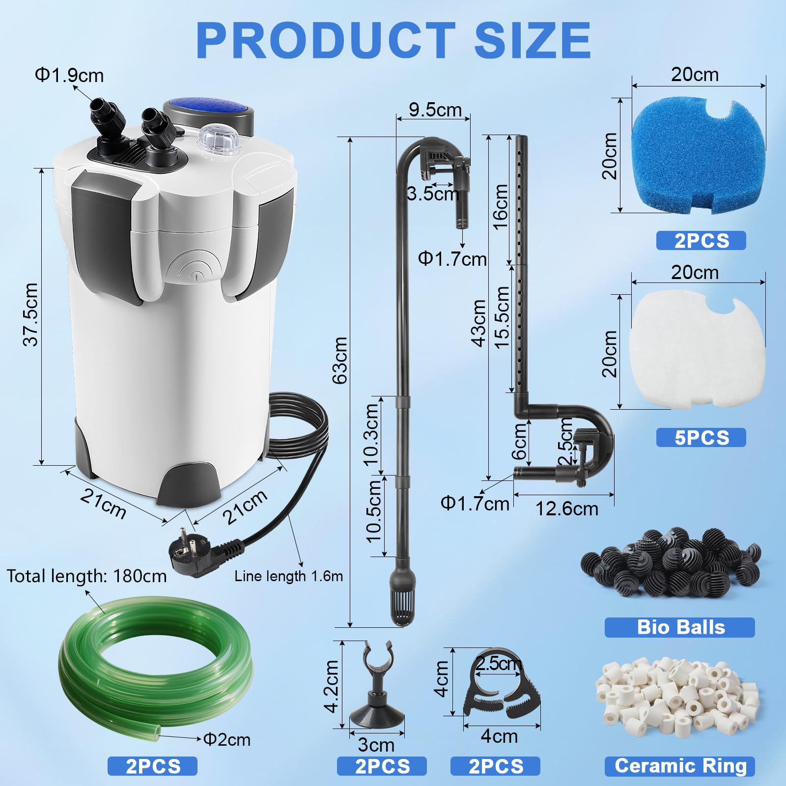 EXLECO Filtro Externo Acuario con Lámpara UVC 1400L/H 35W Filtro Pecera Flujo Ajustable con Material Filtrante y Manguera Acuario Tubo, Bomba de Filtrar Aquário para Pecera de Menos de 300L HW-302B