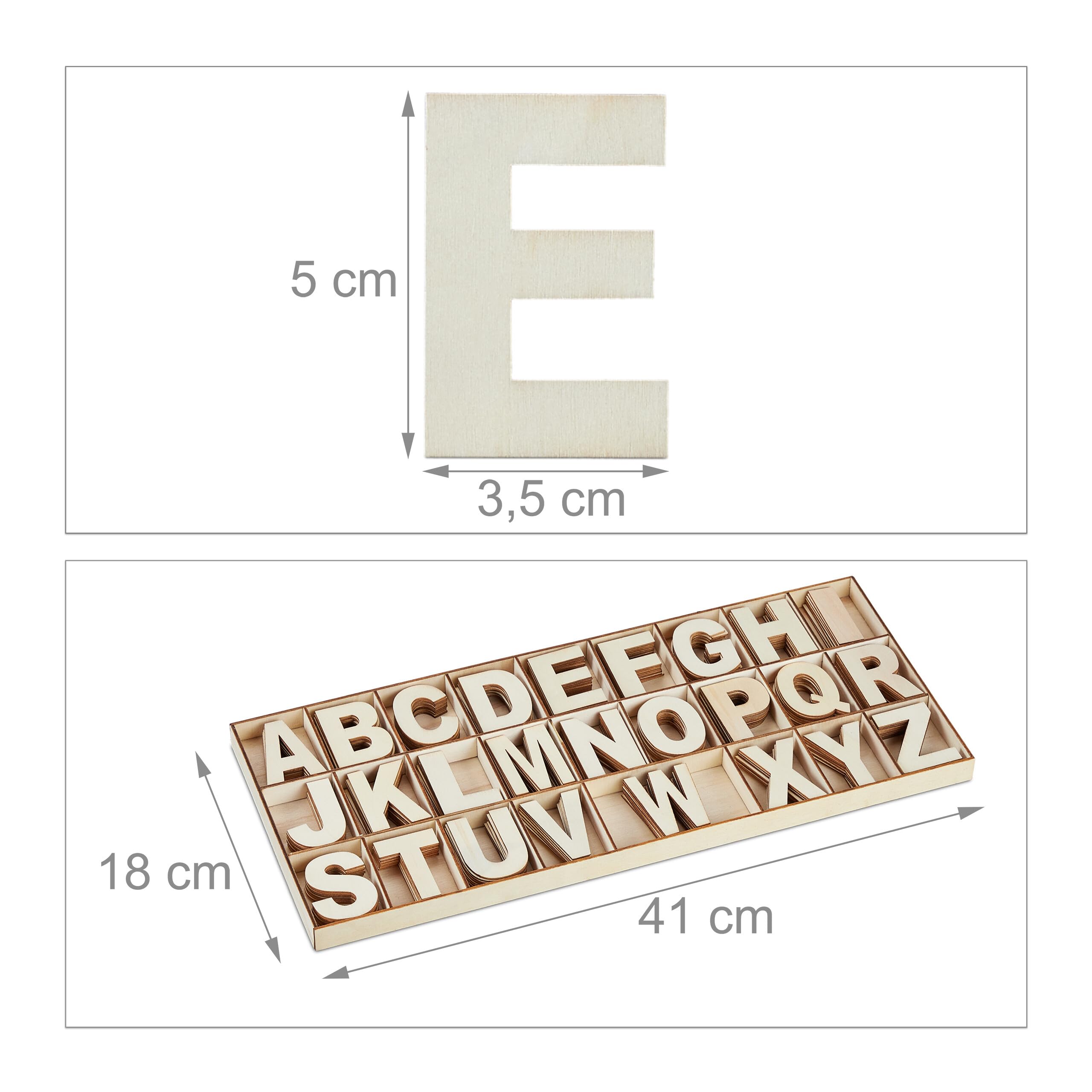 Relaxdays Wooden Letters Set, 208 pcs, Uppercase A-Z, with Convenient Storage Box, Characters, Decoration, Natural, Wood - Image 4