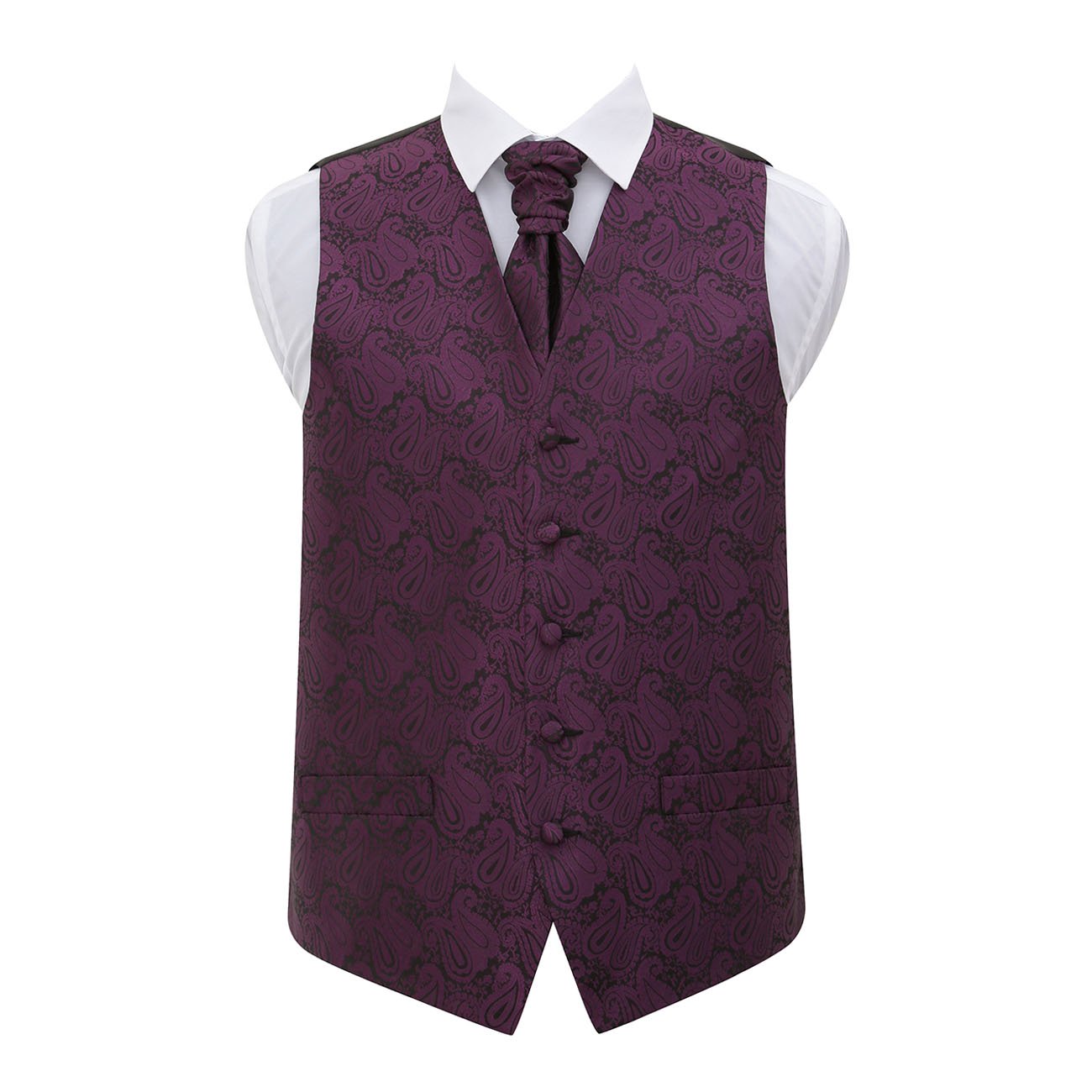 Dqt Men's Purple Paisley Floral Waistcoat & Pre-Tied Scrunchie Cravat Set (2Pc) - Wedding, Business & Formal Suit Vest - 40" (L)