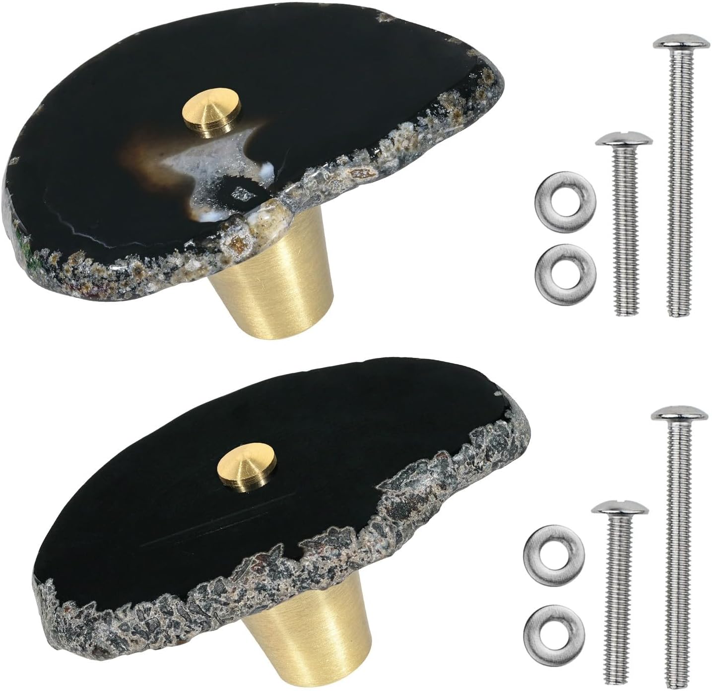 moonsix Set of 4 Agate Slice Cabinet Knobs with Screws, Black Geode Stone Drawer Handles Decorative Dresser Pulls for Cupboard Closet Wardrobe