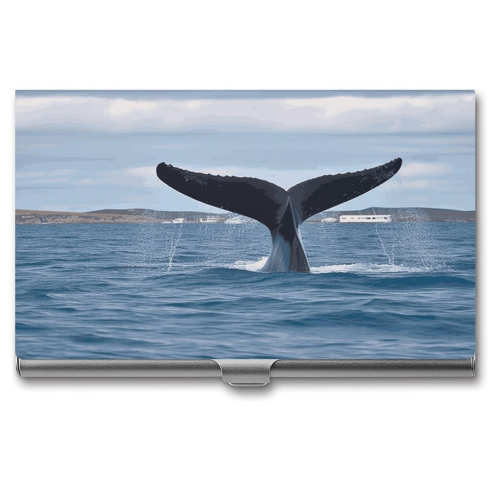 LDGSUPH Whale Tail Business Card Holder Fashion Slim Name Card Holder Minimalist Design Case Metal Card Carrier Personalized Business Card Case with Flip for Men Women