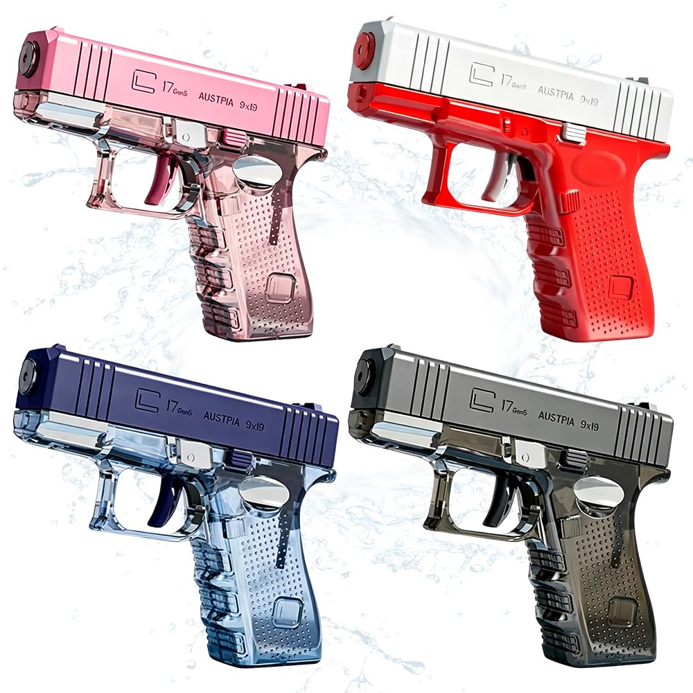 4 Pack Water Pistols, Manual Squirt Water Gun for Adults, Perfect Summer Pool, Beach, Outdoor Water Fighting Games, Gifts for Boys Girls (Red/Grey/Blue/Pink) ﻿