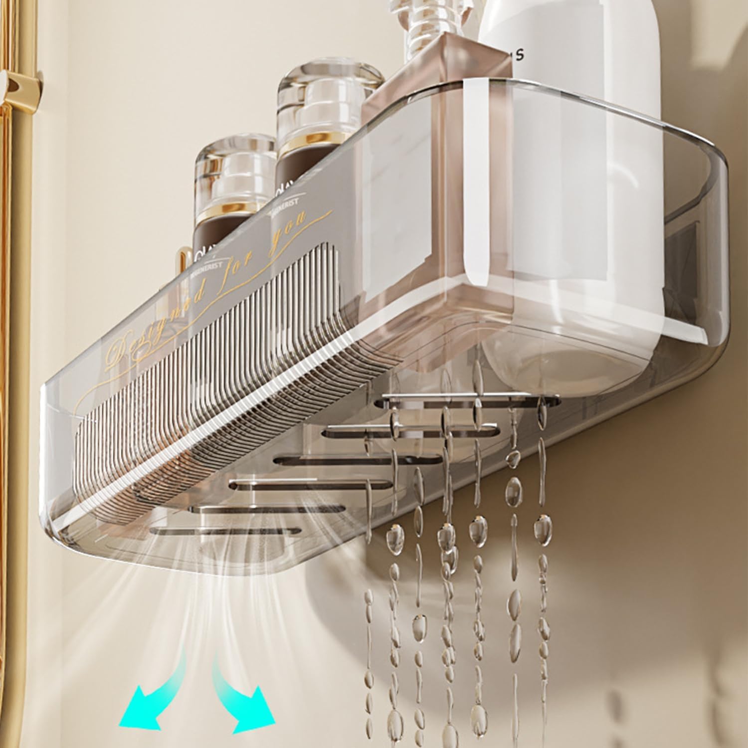 Acrylic Shower Shelves 4Pack, 14" Clear Plastic Wall Shelf Organizer for Bathroom and Kitchen, No Drilling Wall Adhesive Shelf, Bathroom Shelves Organizer for Wall Storage, Large Capacity