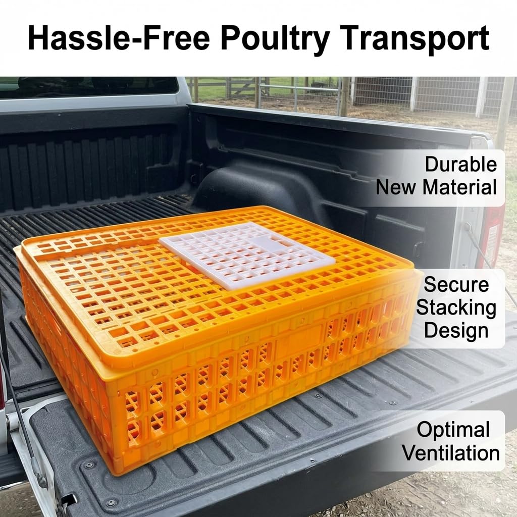 Jaula Transporte para Aves y Conejos, Plástico Resistente, Anti-Caída y Anti-Presión, para Granjas, Amarillo