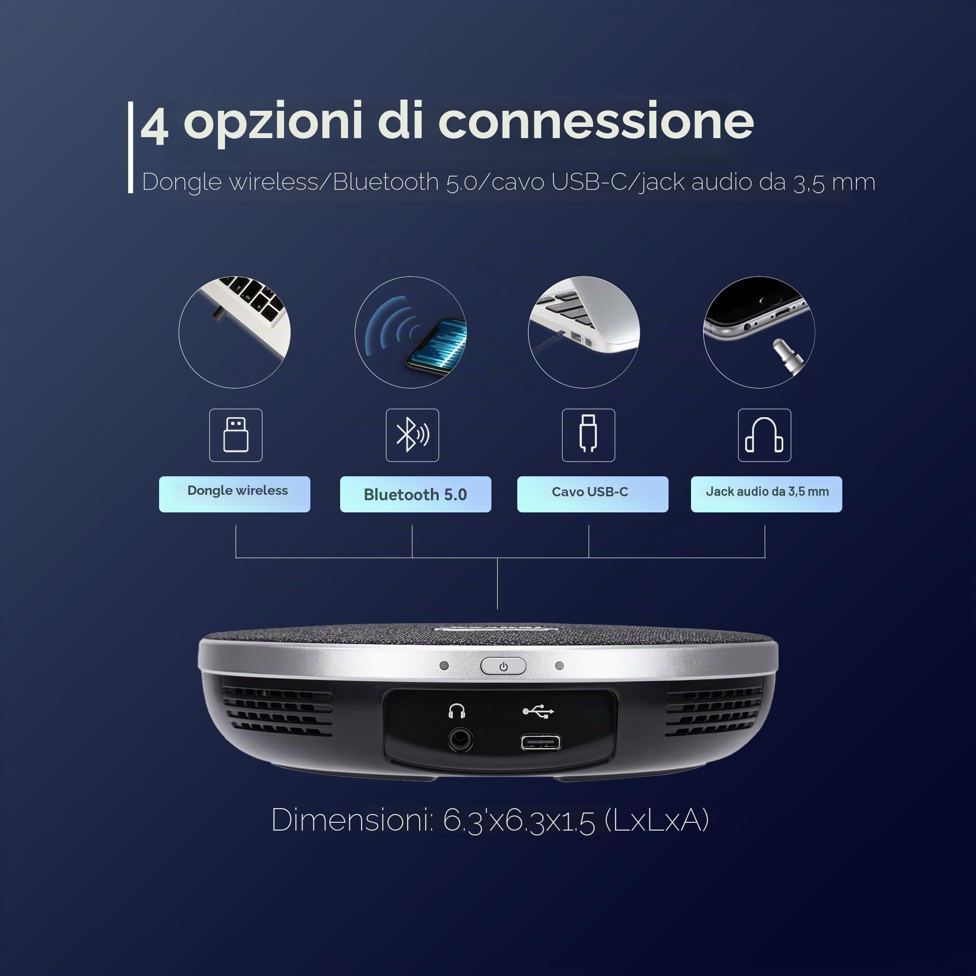 TONGVEO Telecamera per sala conferenze 4K all-in-1 con microfono Bluetooth, rilevamento automatico AI Zoom digitale 5X USB 3.0 Telecamera PTZ grandangolare da 124° e vivavoce per Team Zoom Skype e