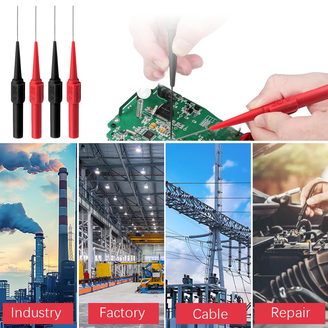 Aghi Piercing Per Multimetro, 10 Pezzi Punte Di Misurazione 0.7Mm 30V Per Test Elettrici Industriali, Sonde Rosse E Nere