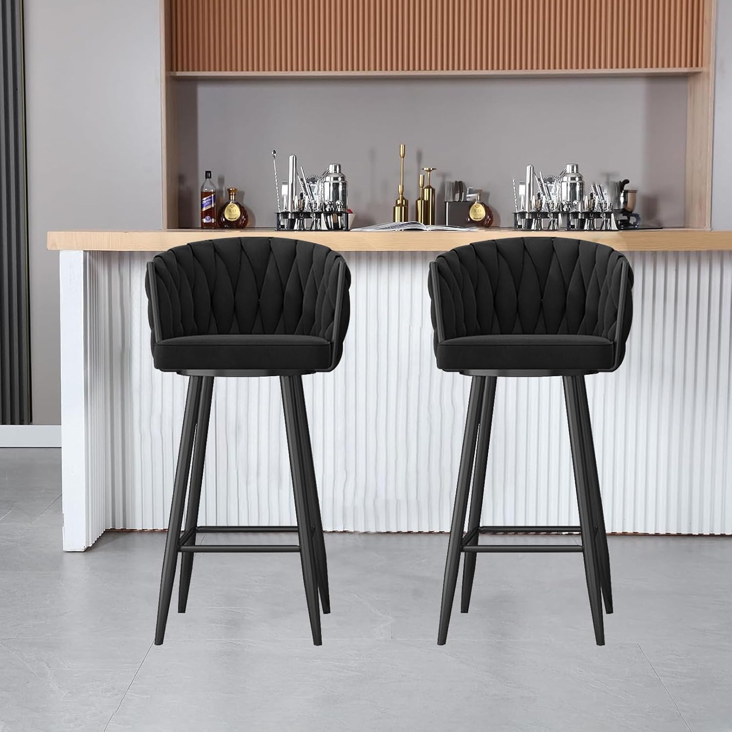 調節可能な回転式バースツール4点セット ベルベットバーチェア
