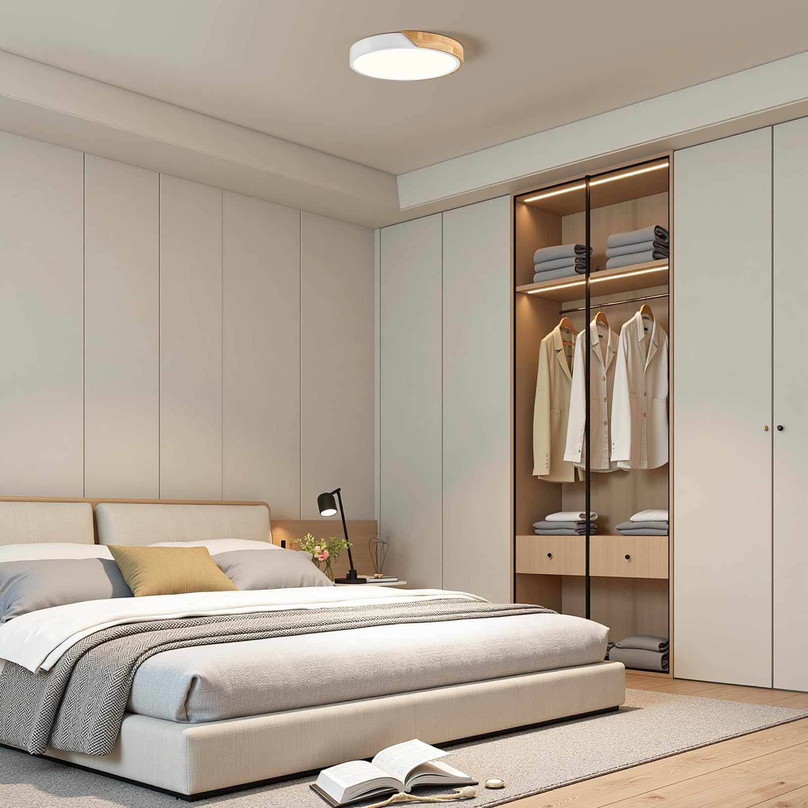 Plafoniera LED Soffitto Legno, Moderna Plafoniera led soffitto Bianco ，30 CM plafoniere da soffitto In Per Soggiorno Camera Da Corridoio Cucina Letto Bagno Soggiorno Balcone Studio(4000K 24W)