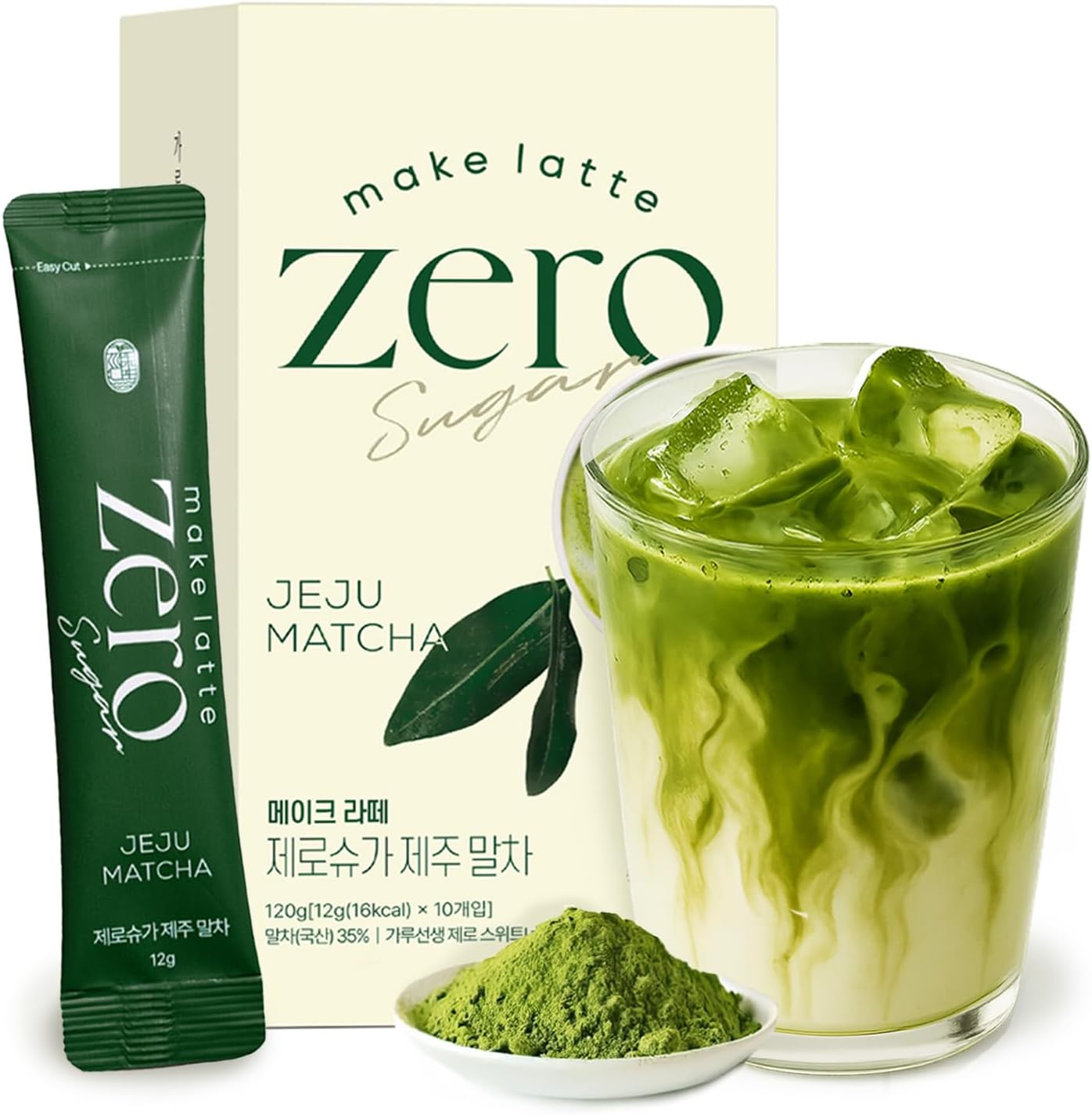 Matcha Powder for Latte Zero Sugar Easy 10 Sticks Ceremonial Grade Jeju Korean Matcha for Latte Green Tea Powder, Premium Barista Crafted Mix, soft & savory taste, 10 Servings (4.23 Ounces) 제주 말차 라떼