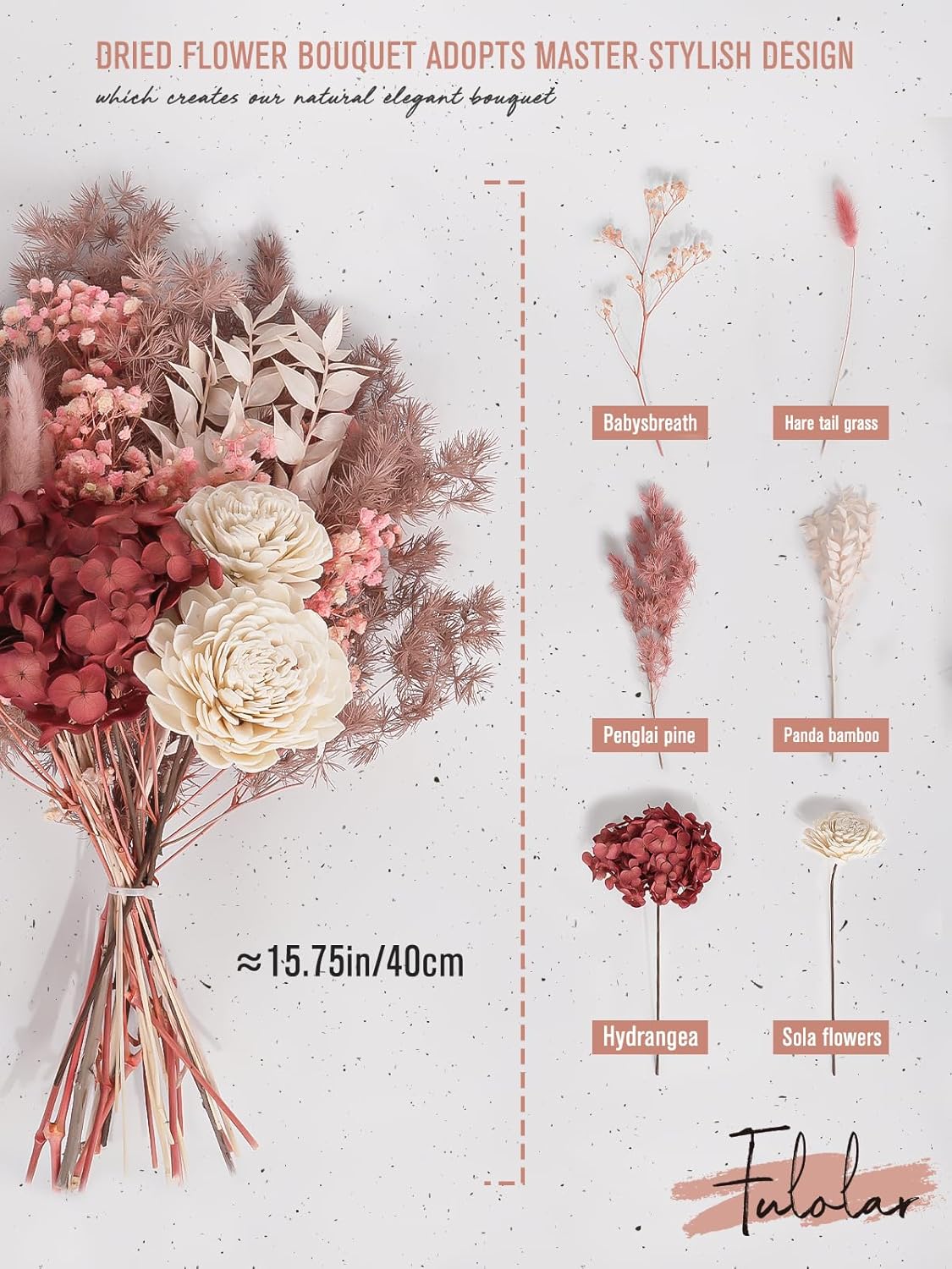 Natural Dried Flower Bouquet, Real Flower Arrangements Preserved Mix Bouquet, Varieties for Vase, Floral Arrangement for Home Wedding Decor - Red