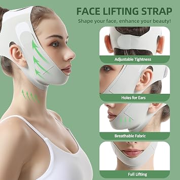 Reusable Facial Lifting Belt, V-Line Lifting Mask with Chin Strap for Sleeping, Chin Exercise V-Shaped Double Chin Reducer, Jaw Line Shaper with Adjustable Strap