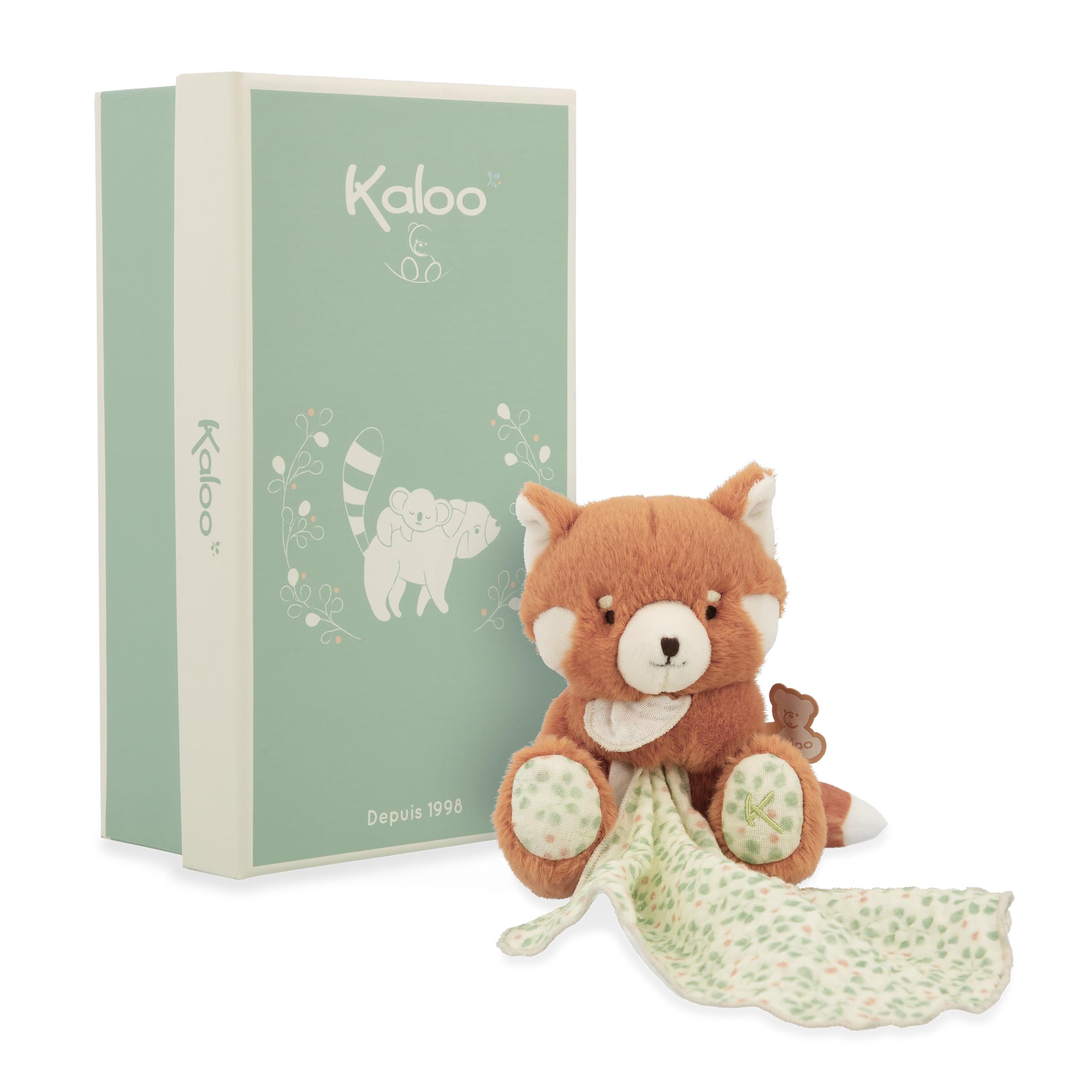 Kaloo - Peluche Panda Rosso con Fascia in Mussola - Peluche per Neonati Ultra Morbido, Sicurezza e Comfort, Regalo di Nascita con Scatola Riutilizzabile - Lavabile in Lavatrice - Fin dalla Nascita