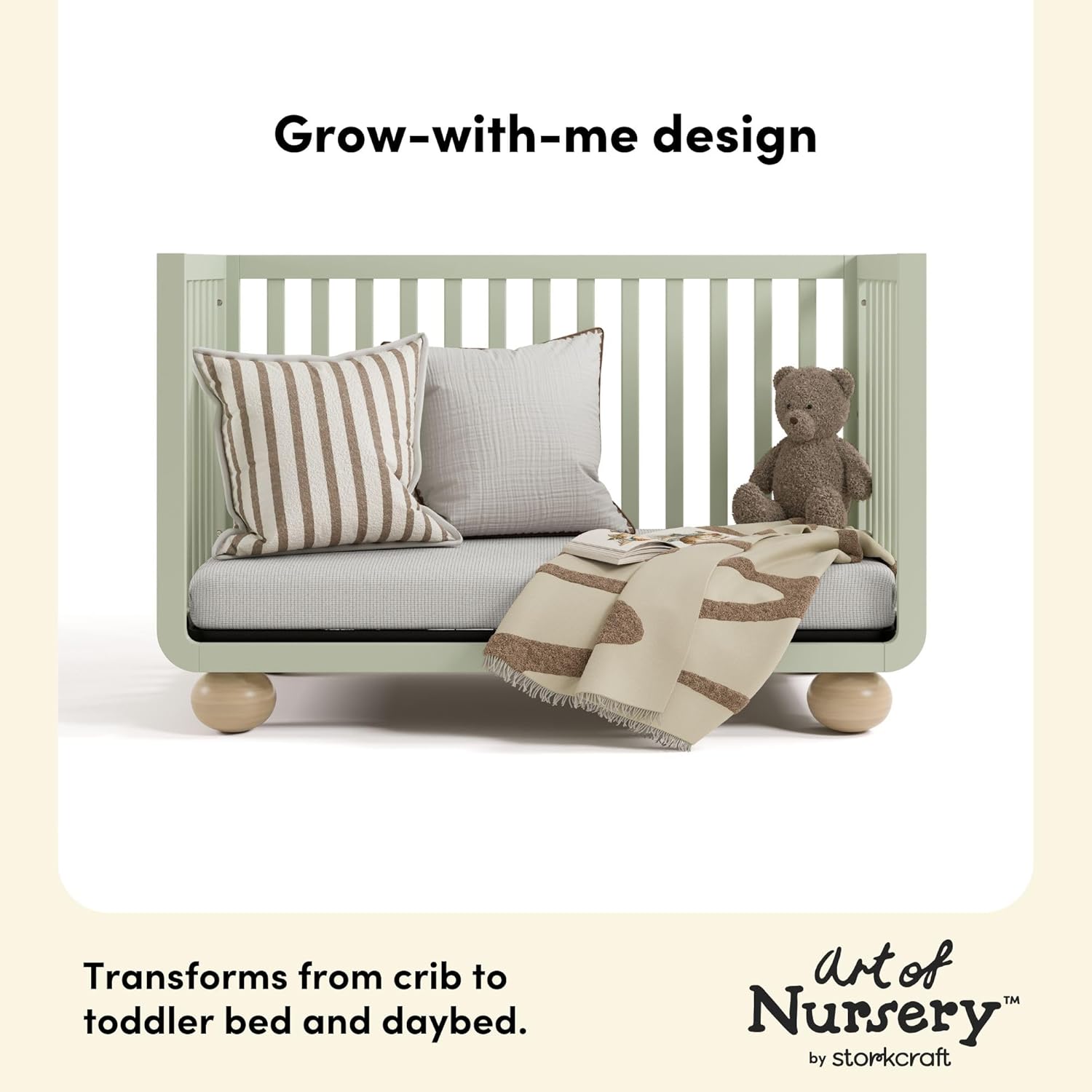 Storkcraft Amalfi 5-in-1 Convertible Crib with Toddler Guardrail (Sage & Driftwood) – GREENGUARD Gold Certified, Toddler Bed Conversion Kit Included, Fits Standard Crib Mattress, Converts to Full Bed - Image 10