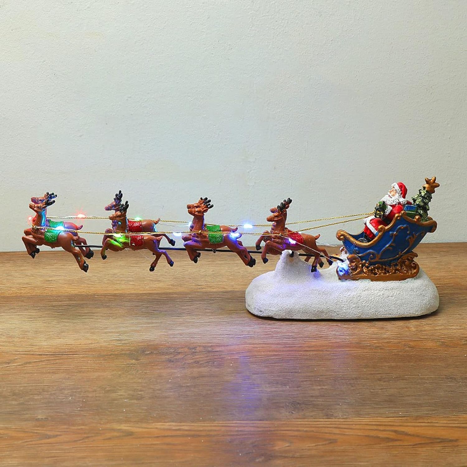 Glowing Christmas Resin Ornament Christmas Santa Deer Pulling Cart New Year Figurine Christmas Decorations Home