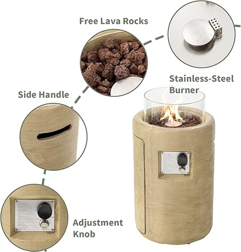 Miniatura 8 de COSIEST Mesa para fogata de propano para exteriores con base compacta de grafito redonda de 16 pulgadas y protector de viento de vidrio, 40,000 BTU,