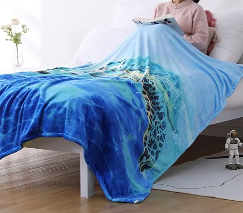 Miniatura 6 de Sviuse Manta de tortuga marina, tamaño individual, manta de tortuga 3D azul para mujeres, hombres y niños, regalo para amantes de las tortugas (60 x