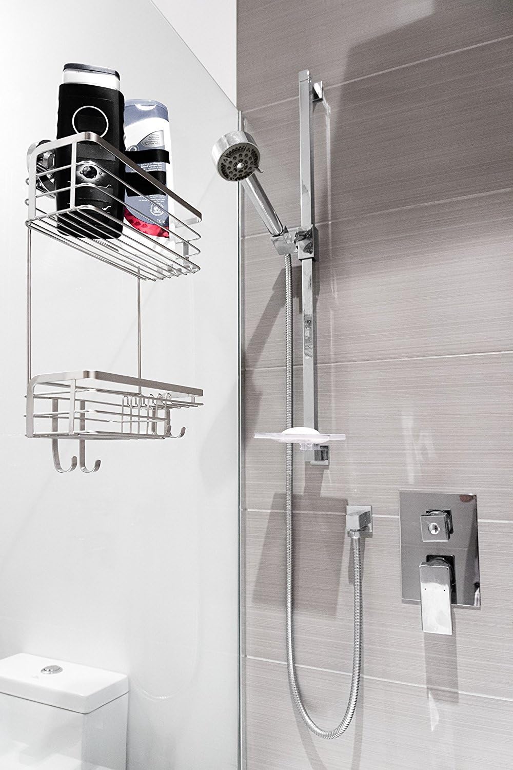 Vidan Home Solutions Shower Caddy | Stainless steel, rustproof, wall mounted with suction cups, modern, spacious, multi-shelf shower organizer for Shampoo – Conditioner – Soap – Loofah – Razor