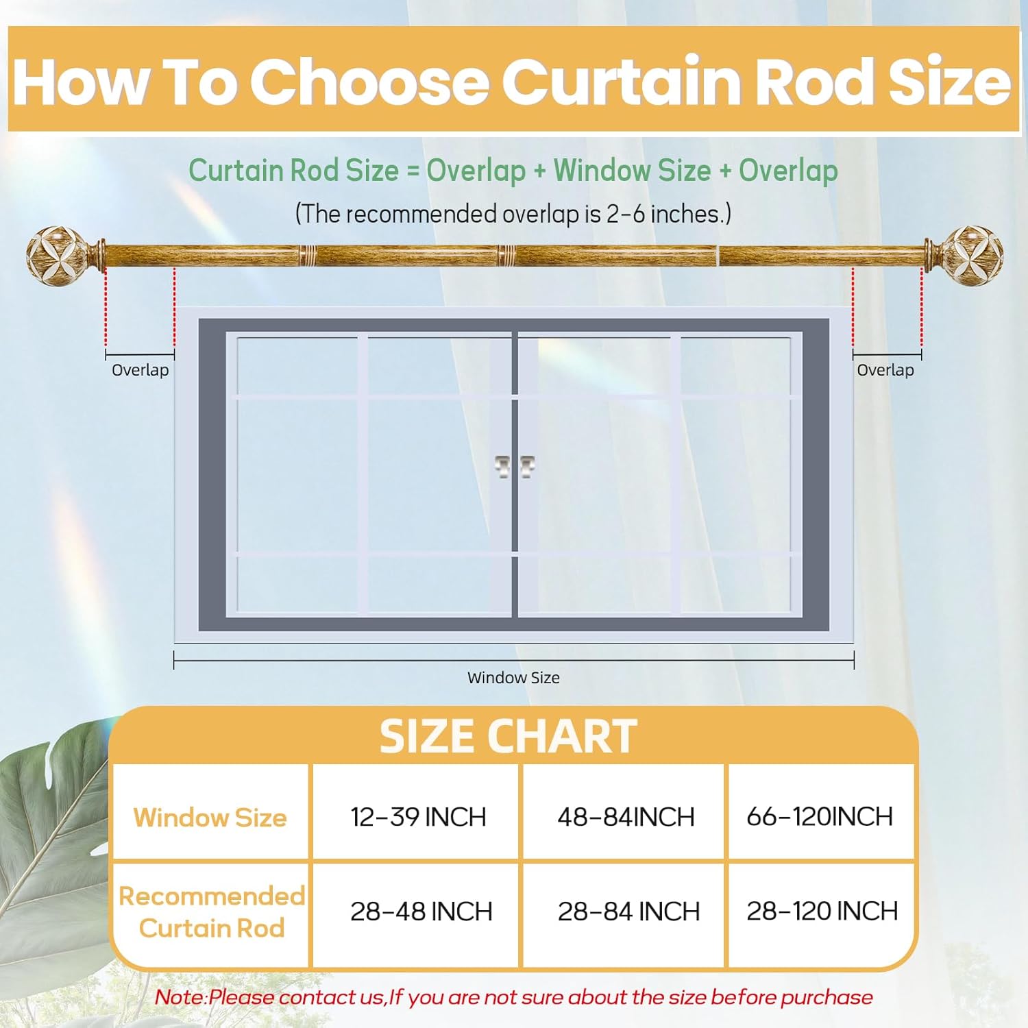 Wood Curtain Rods For Windows 66 to 120 Inches ，1 Inch Diameter Heavy-Duty Adjustable Decorative Curtain Rods With Four-Leaf Clover Carving Finials For Bedrooms & Living Rooms