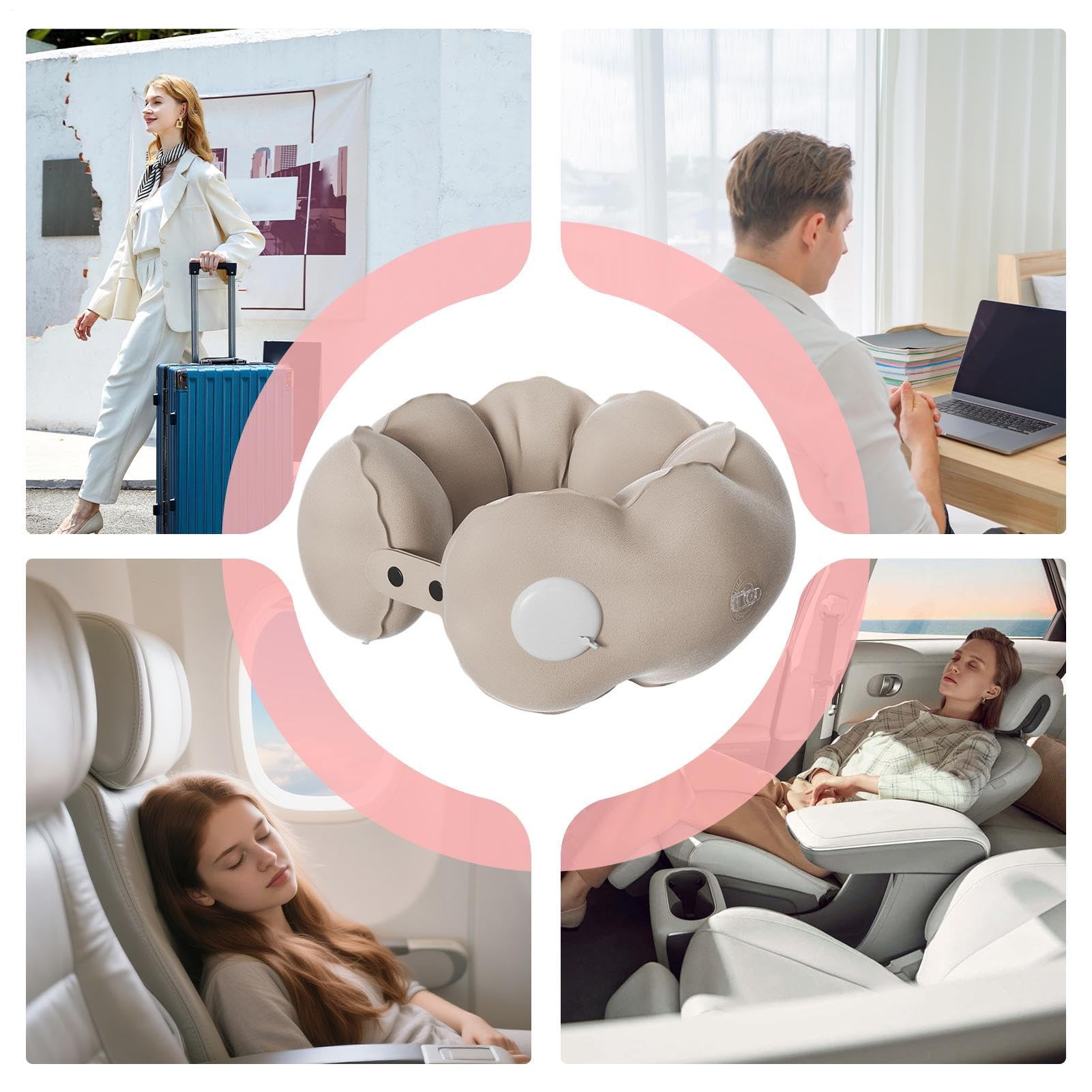 Aufblasbares Reise-Nackenkissen Verstellbar Tragbar Faltbar | Flugzeugkissen für Camping Rucksackreisen Autositz Fliegen Roadtrip Pendeln Ausruhen