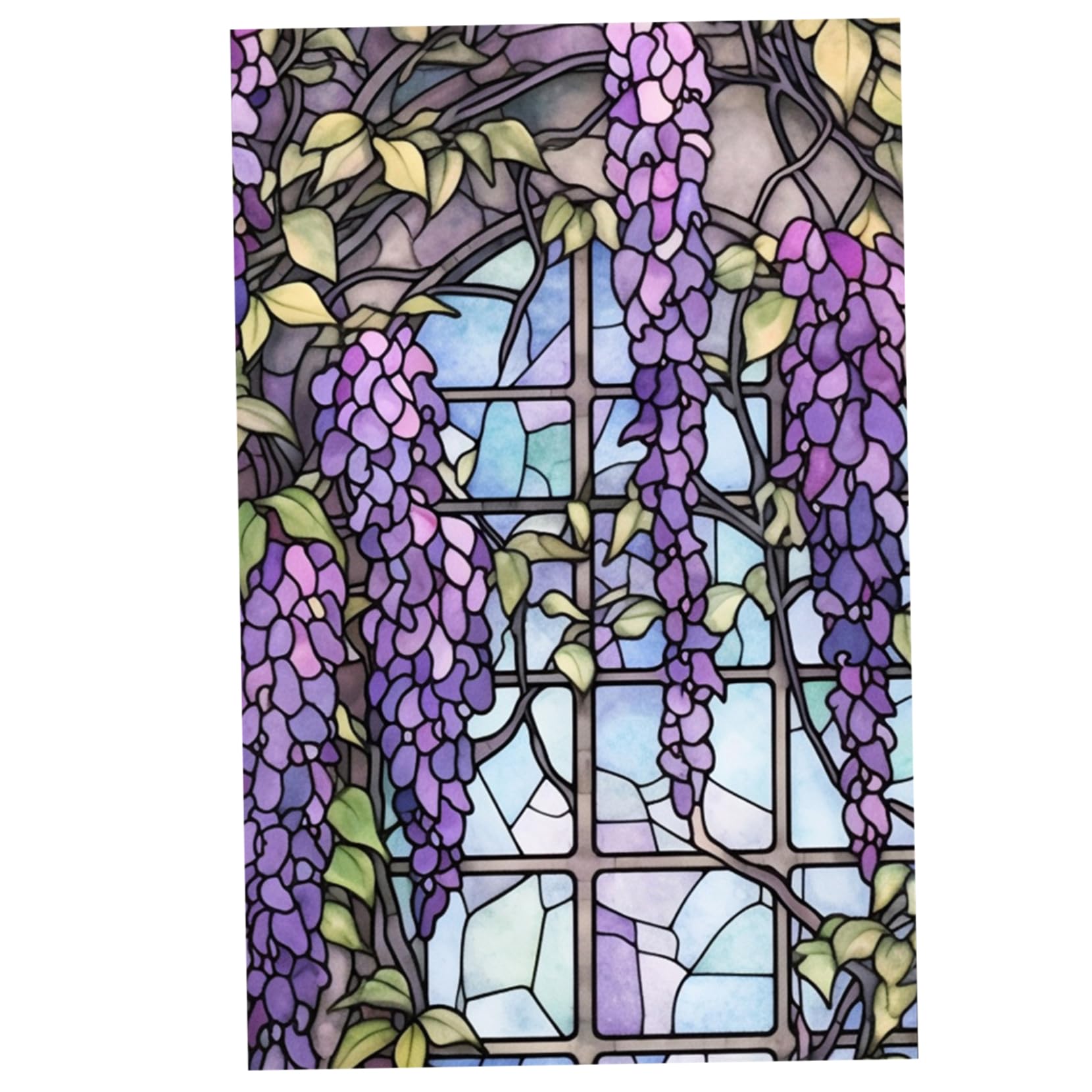 Bemonew Stain Glass Window Cling Stained Glass Window Film, 18x39 Inch Double-Side Static Floral Clings, Reusable Pvc Privacy Film for Office and Home Decor