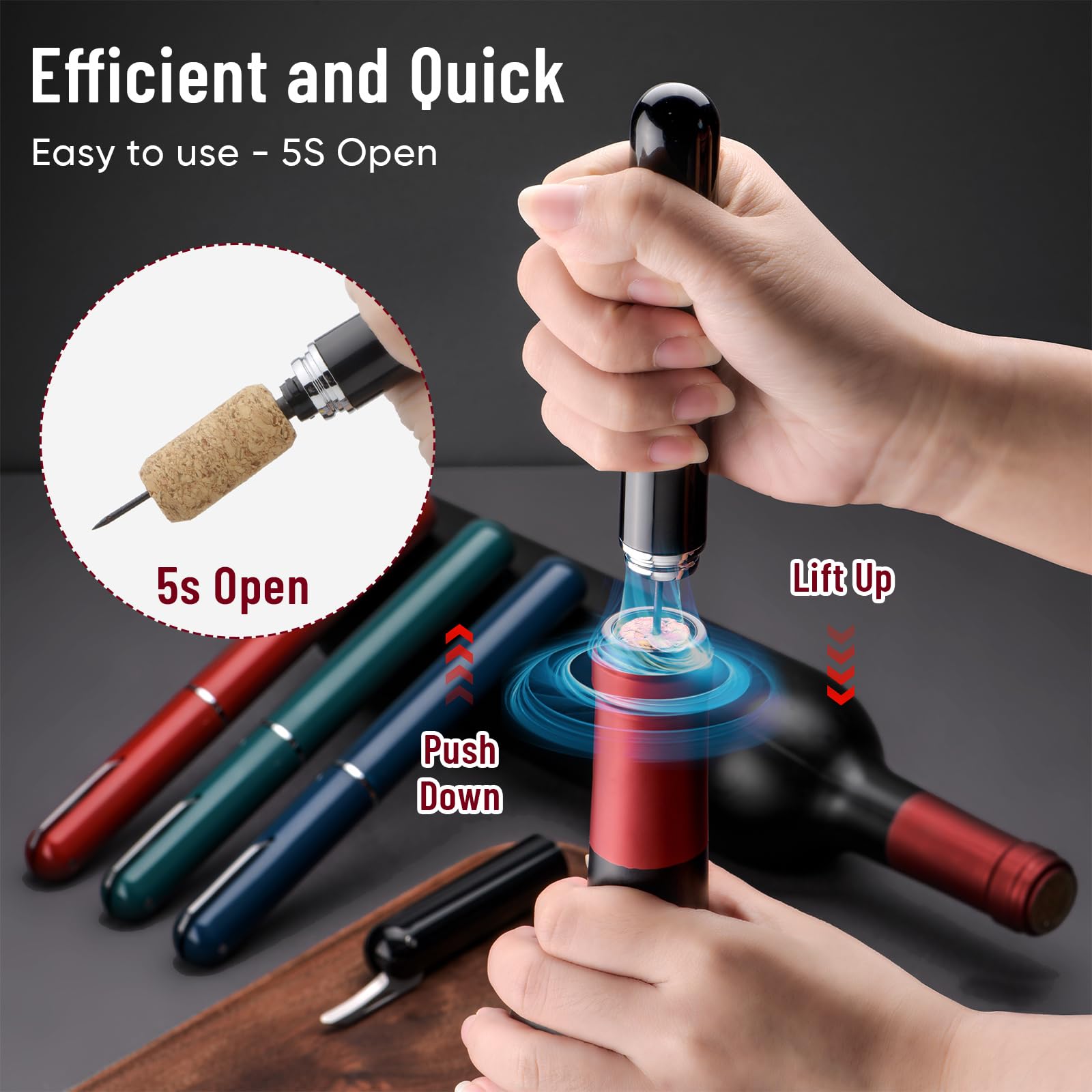 Sacacorchos Profesional de Aire a Presión - Pack de 3 Tycoonest Abridor Vino Rápido Fácil Extractor Corcho sin Roturas Agujas Acero Inoxidable Cortacápsulas Alternativa Eléctrico Regalo Amantes Vino