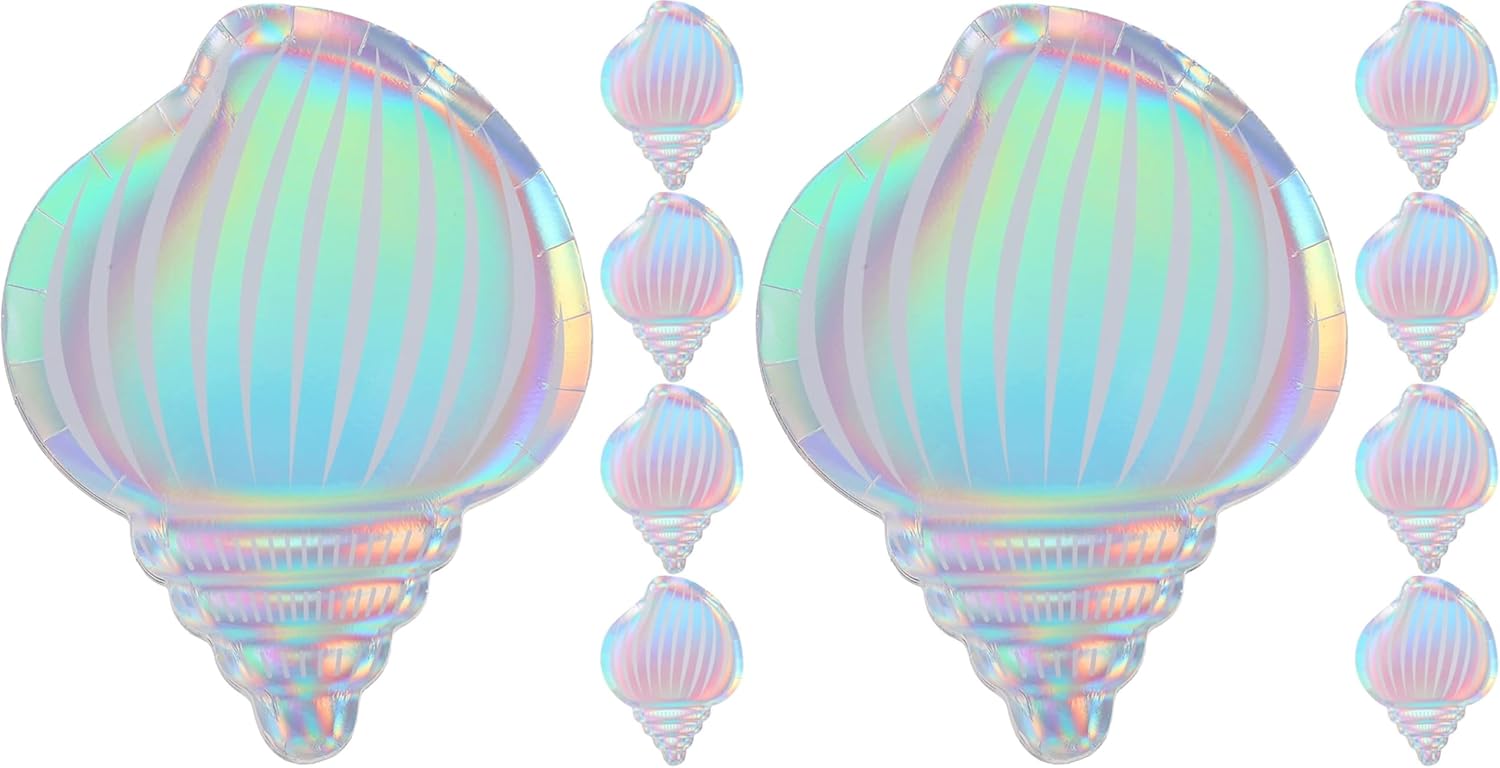 UPKOCH 24pcs Iridescent Seashell Paper Plates for Mermaid Themed Parties, Holographic Design, 7-Inch Disposable Plates Perfect for Birthday Celebrations and Under the Sea Decorations (Pack of 2)