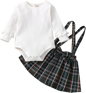 Outwear Hoodies Top Clothes Set Gift Baskets for Baby Girl Newborn Infant Baby Girls Autumn Winter Long Sleeve Ribbed Romper Bodysuit Plaid Suspender Dress Set Clothing Baby Girl Gowns Blankets Costu