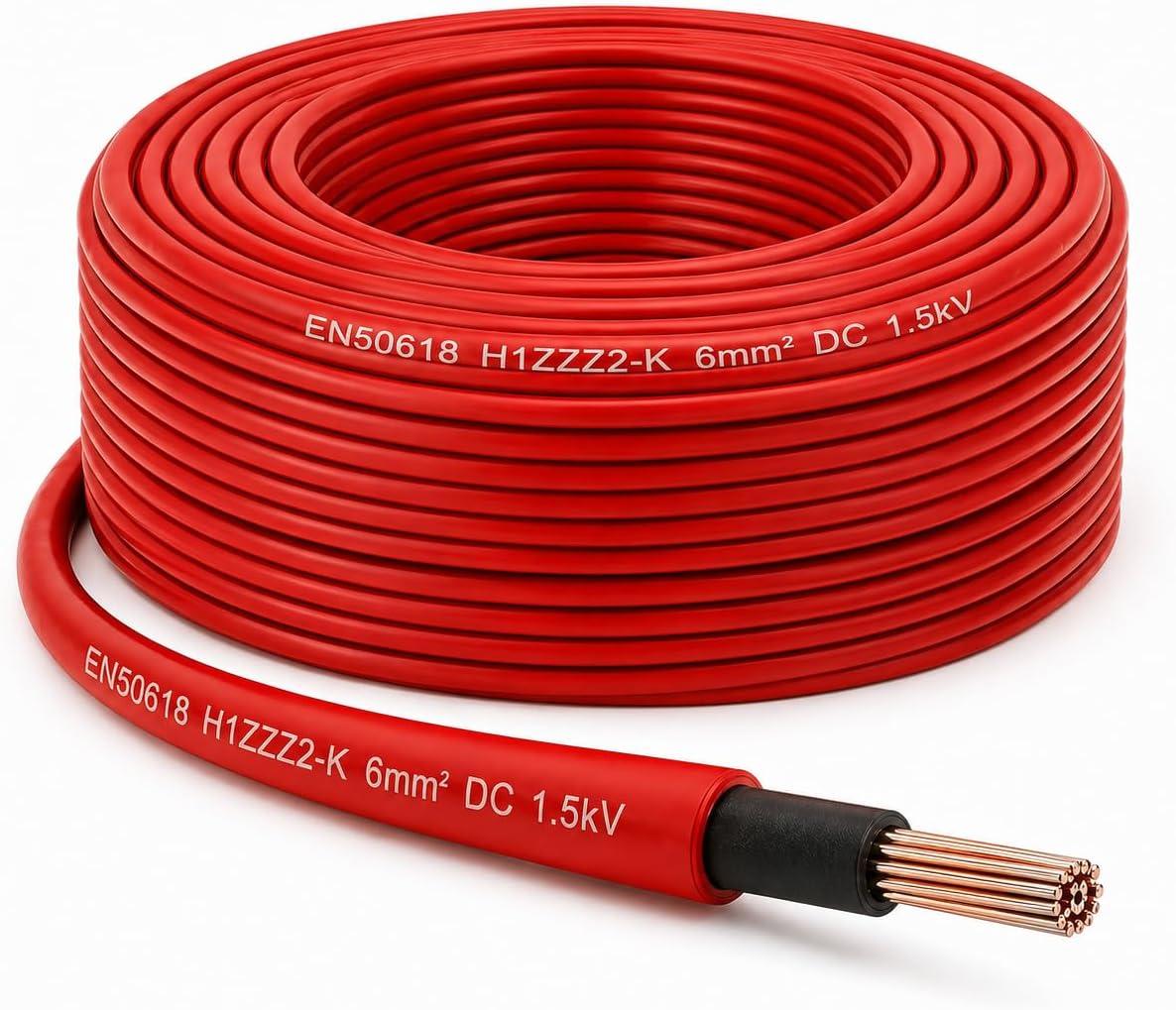 6mm Solar PV Cable EN50618 H1Z2Z2-K 1500V DC Tinned Copper Double Insulated Photovoltaic Cable for Solar Panel Installation – Red, 25 Metres