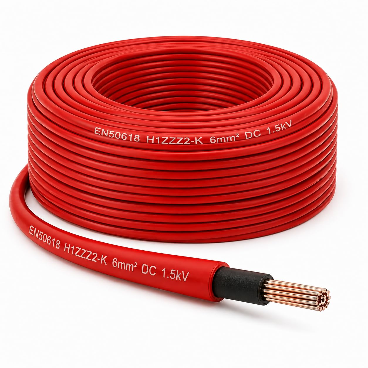 Câble solaire PV 6 mm EN50618 H1Z2Z2-K 1500 V DC Câble photovoltaïque en cuivre étamé double isolation pour installation de panneau solaire - Rouge, 100 mètres