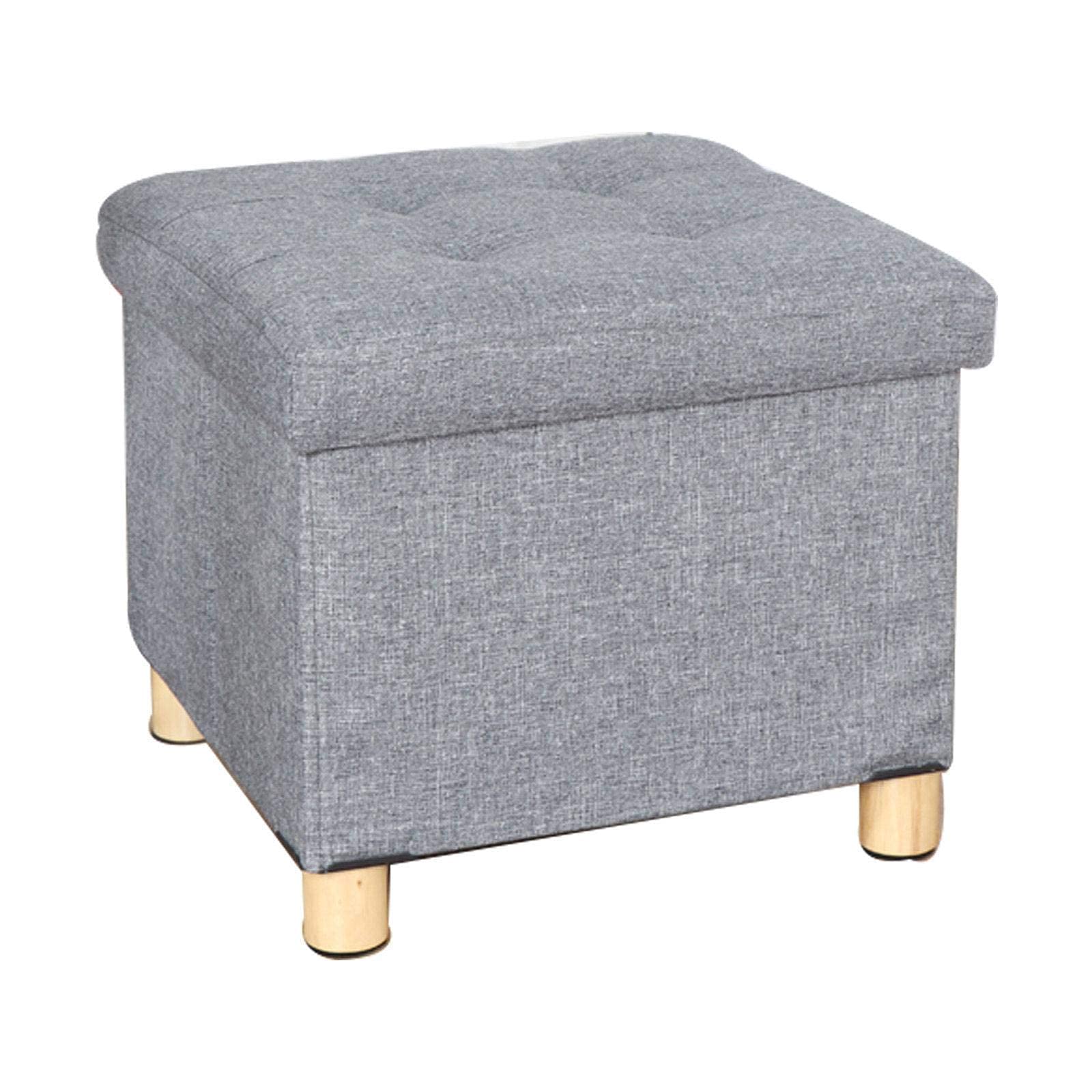 Repose-Pieds Pliable en Lin Blanc Crème 31cm pouf cube pliable pour salon