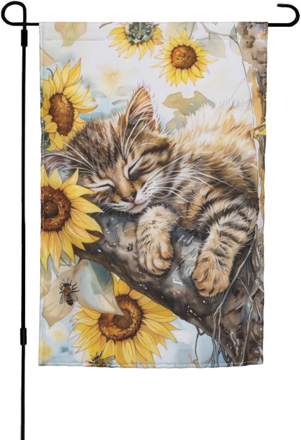 Cute Cat Garden Flag 12x18 Inch Double Sided, Sunflower Yard Flag For Outdoor, Summer Seasonal Decors For Farmhouse Holiday Outside