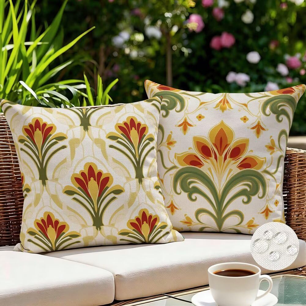 Federe Cuscini da Esterno Impermeabili 65x65 Boho Copri Cuscini per Divano Floreale Federa Cuscino Moderno Decorativi Copricuscini per Divano Giardino Patio Soggiorno Copricuscino Set di 2 (IU287)