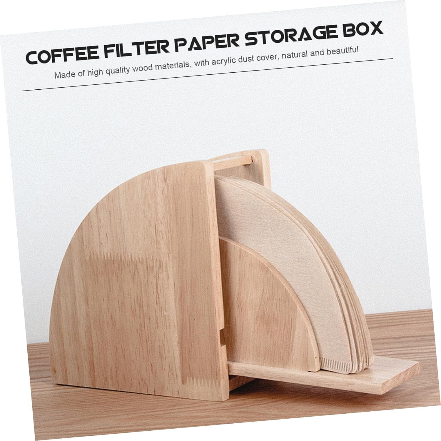 PRETYZOOM Wooden Sector Filter Holder Coffee Filters Holder Acrylic Cover Natural Design