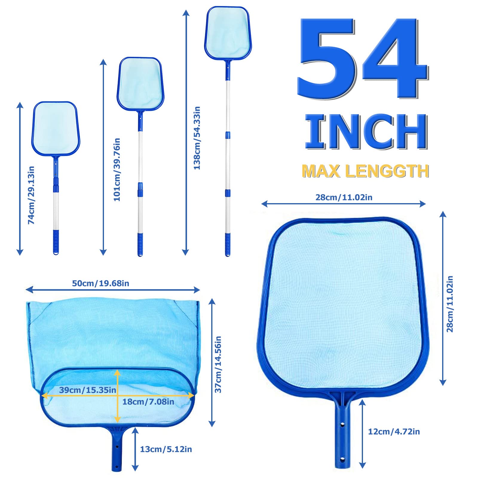 ANSTEN Retino per Piscina con aste telescopiche, Retino Piscina Retino Pulizia Piscina, Retina Foglie Raccogli, Retino Piscina Professionale per Pulizia Piscina, laghetto, fontana o acquario